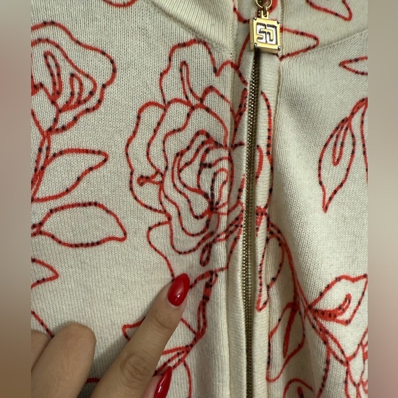 St. John Sport by Marie Gray Red Floral Zip Up Sweater - Picture 9 of 9